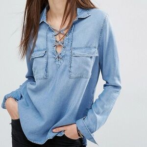 Abercrombie & Fitch Super Soft Lace Up Denim Shirt